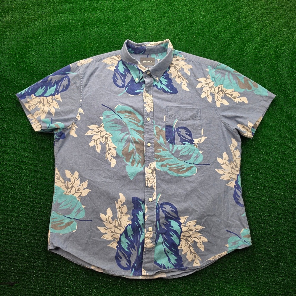 Bonobos Riviera Shirt Mens XL Blue Floral Tropical Standard Fit Button Up Pocket